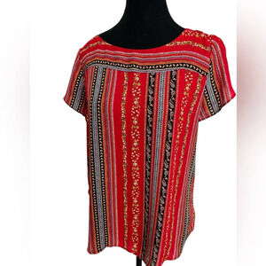 Loft light and flowy red patterns blouse size medium petite